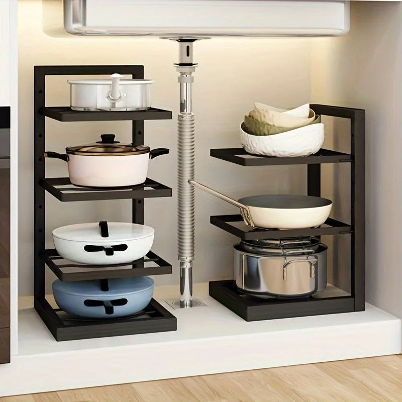 1pc Height Adjustable Three And Four Tier Pot Rack Storage