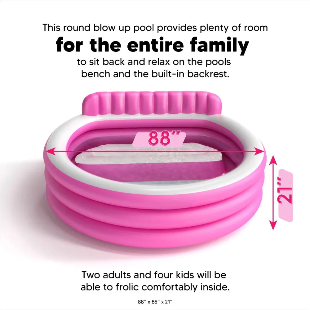 Round Lounge Inflatable Pool with Seats and Backrest for Kids