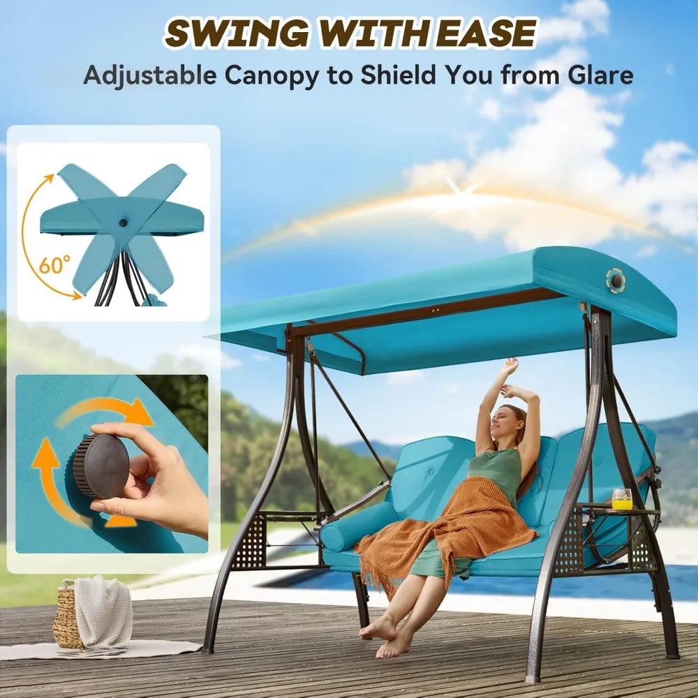 3 Seats Outdoor Porch Swing with Adjustable Canopy