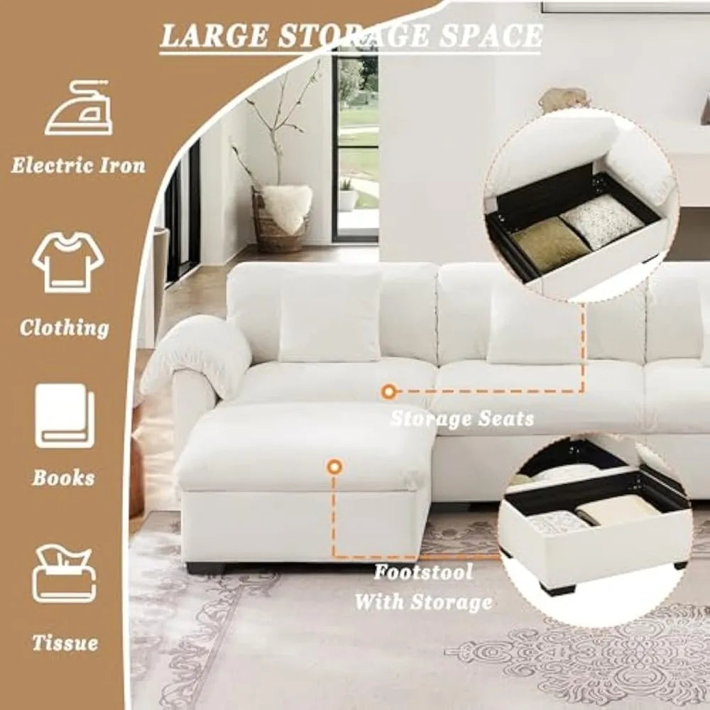 Modular Sleeper Sofa with Storage, 4 Lumbar Pillows