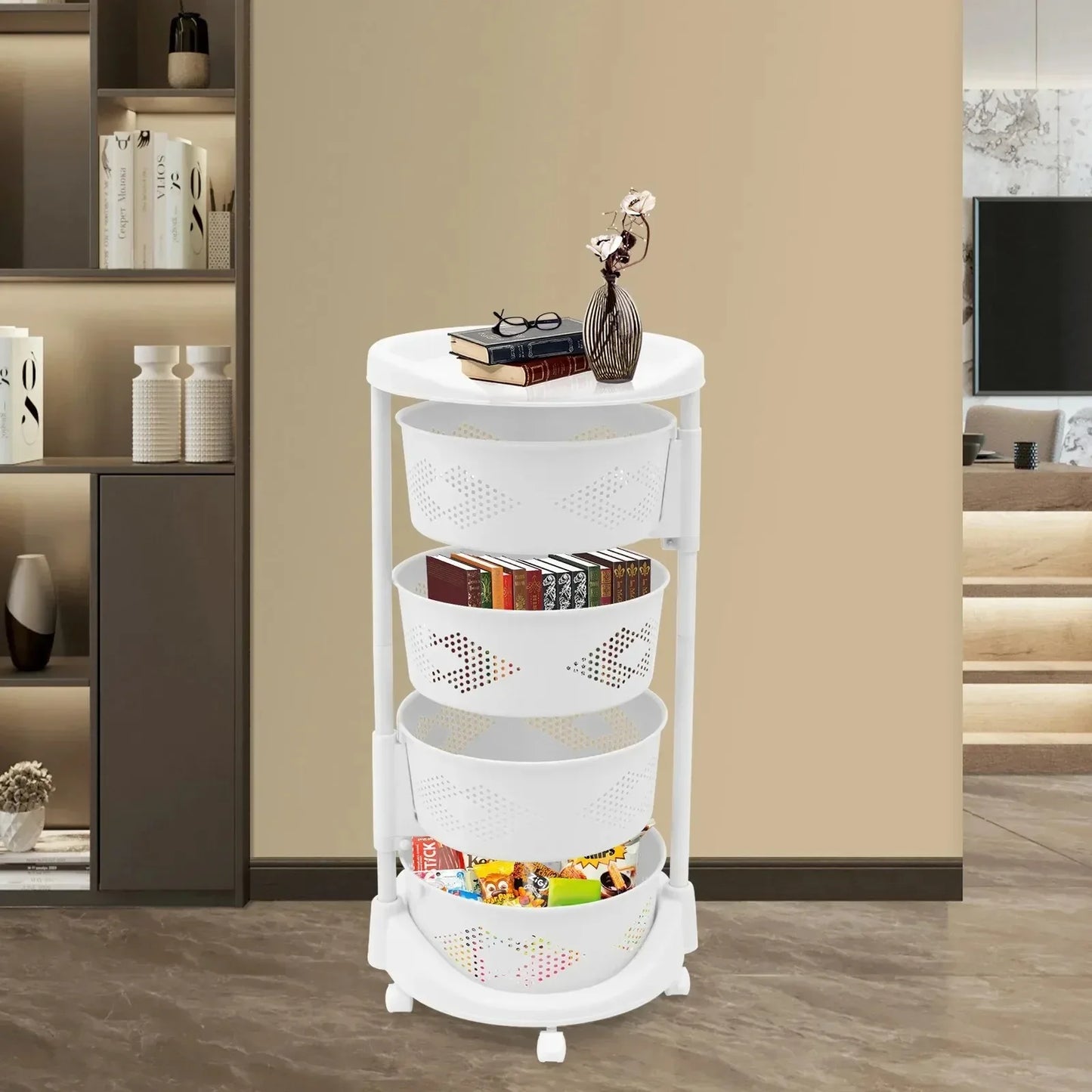 White Storage Basket with Wheels