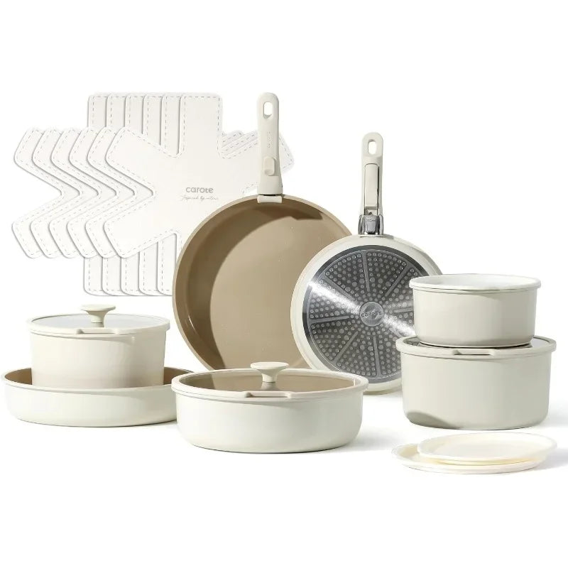 21pcs Detachable Handle Pots and Pan Set, Ceramic Nonstick Induction Cookware