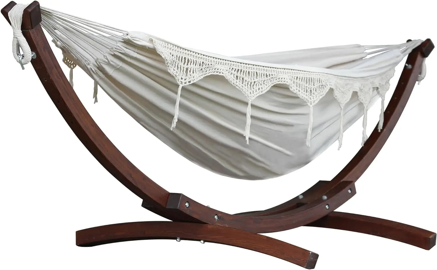 Double Cotton Hammock with Solid Pine Arc Stand