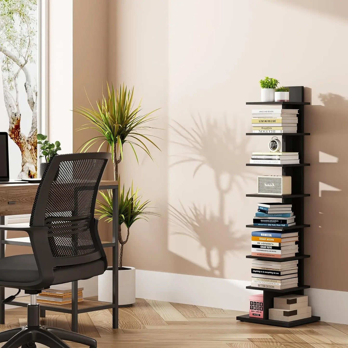 8-Tier Bookcase, Narrow Spine Book Shelf for Small Space