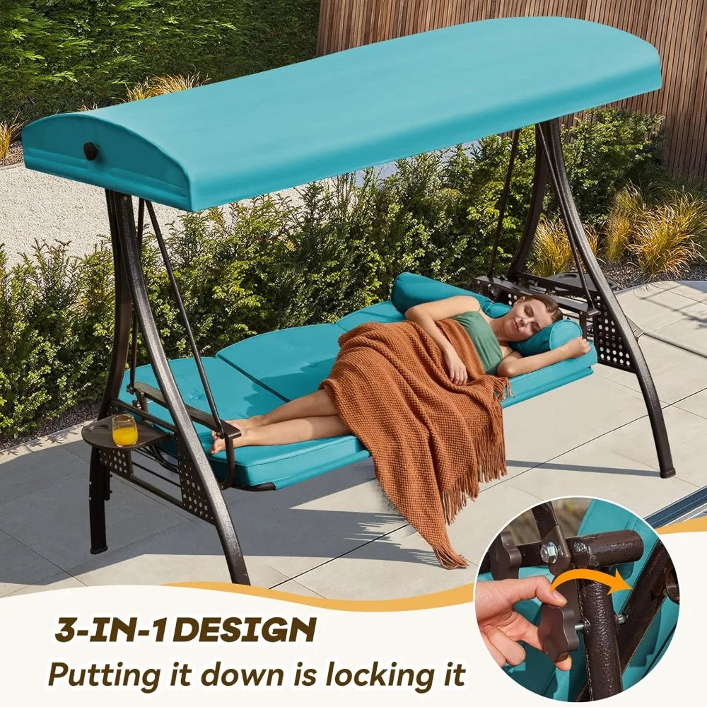 3 Seats Outdoor Porch Swing with Adjustable Canopy