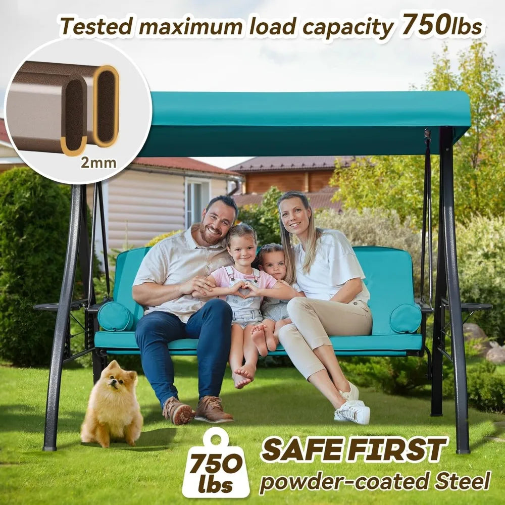 3 Seats Outdoor Porch Swing with Adjustable Canopy