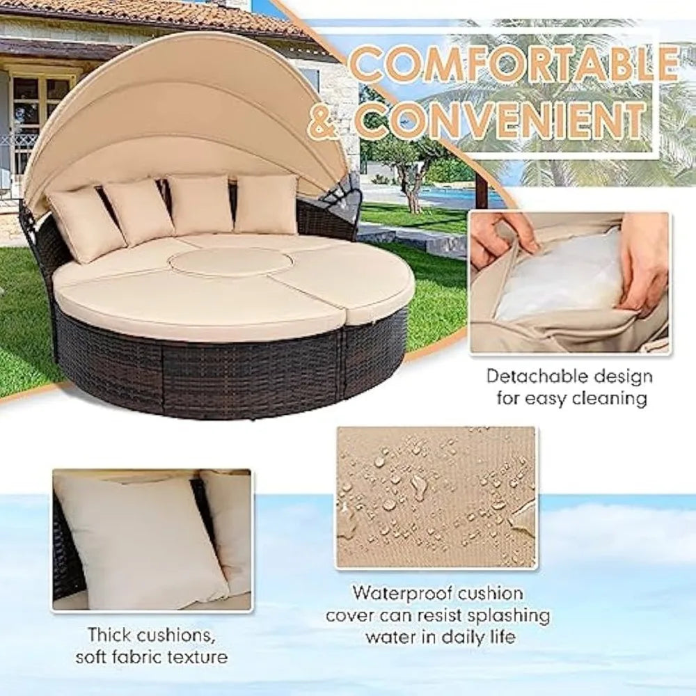 Outdoor Patio Round Daybed with Retractable Canopy
