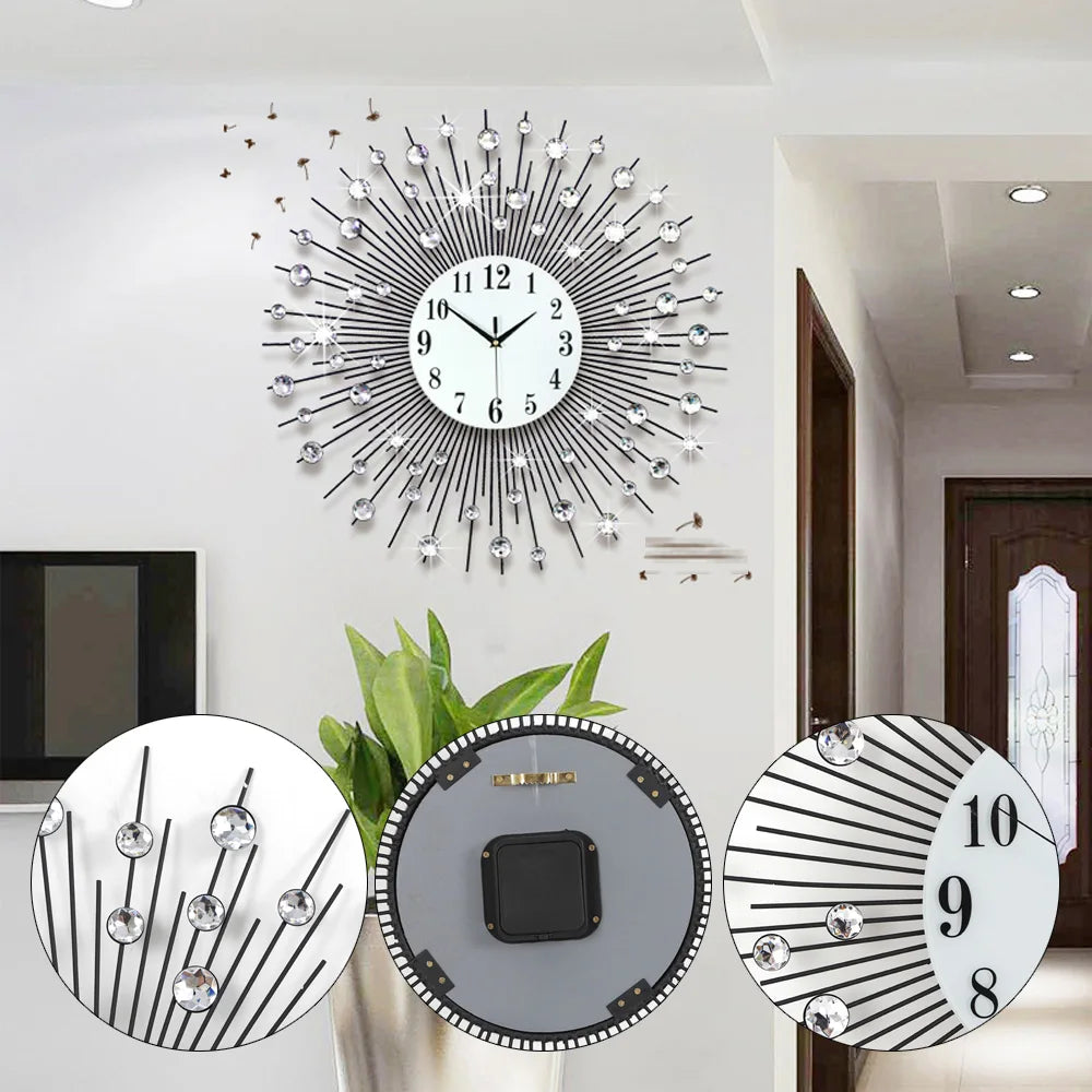 60x60cm Modern Luxury Large Art Round Diamond Wall Clock
