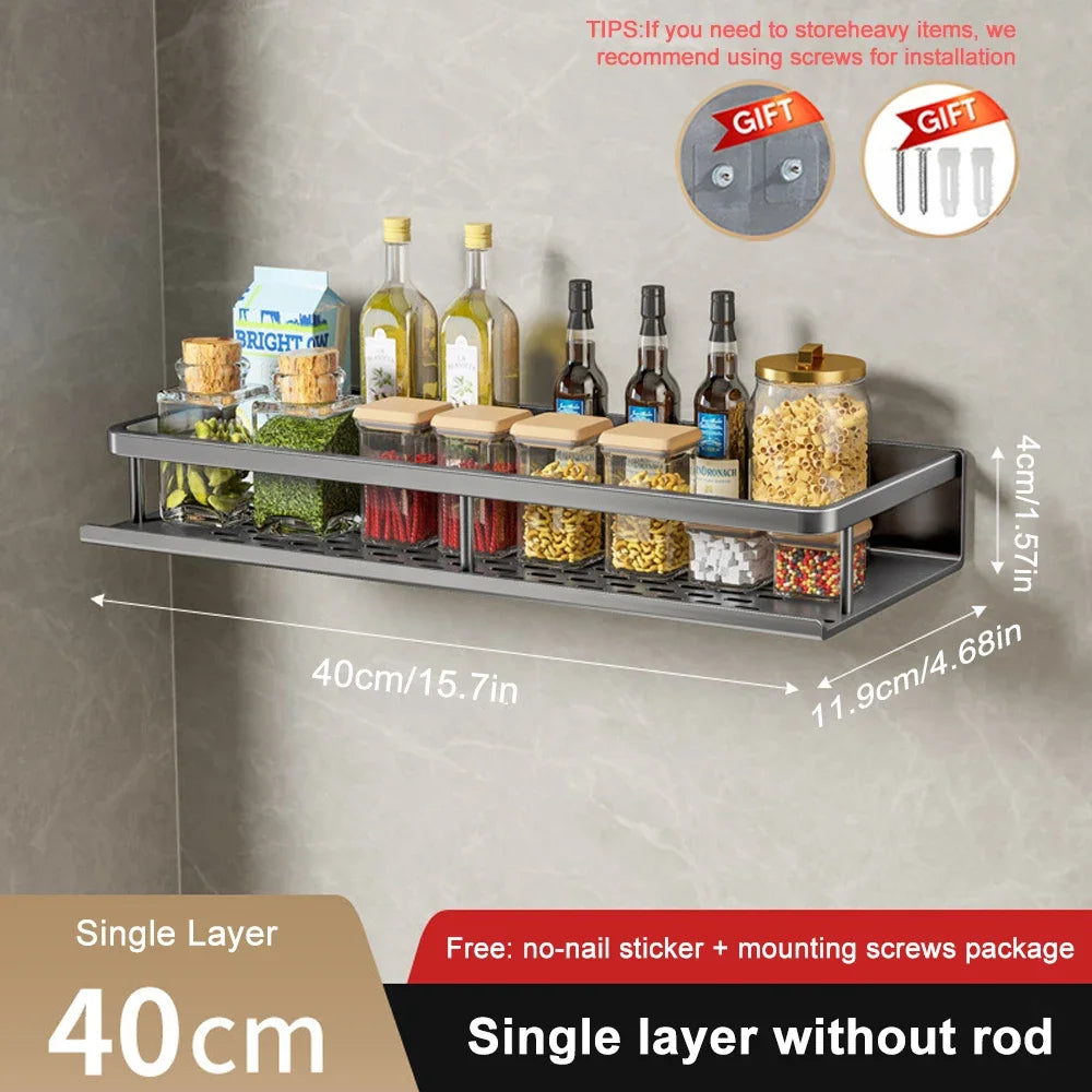 Wall Mounted Spice Rack No Drilling Kitchen Spice Organizer