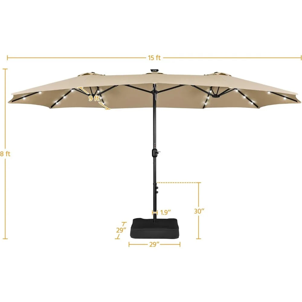 15 ft Large Patio Umbrella with Solar Lights