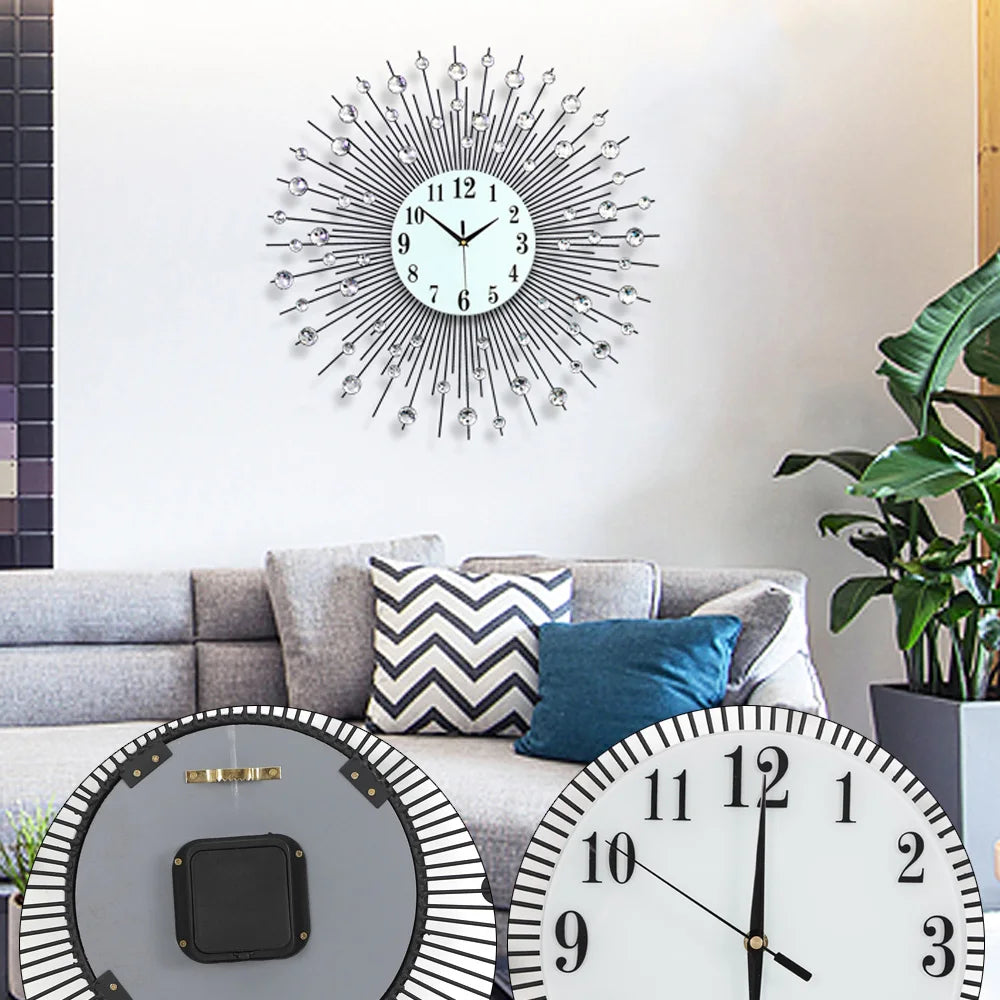 60x60cm Modern Luxury Large Art Round Diamond Wall Clock