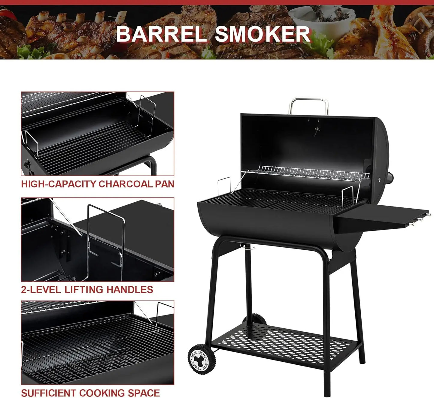 Barrel Charcoal Grill with Side Table