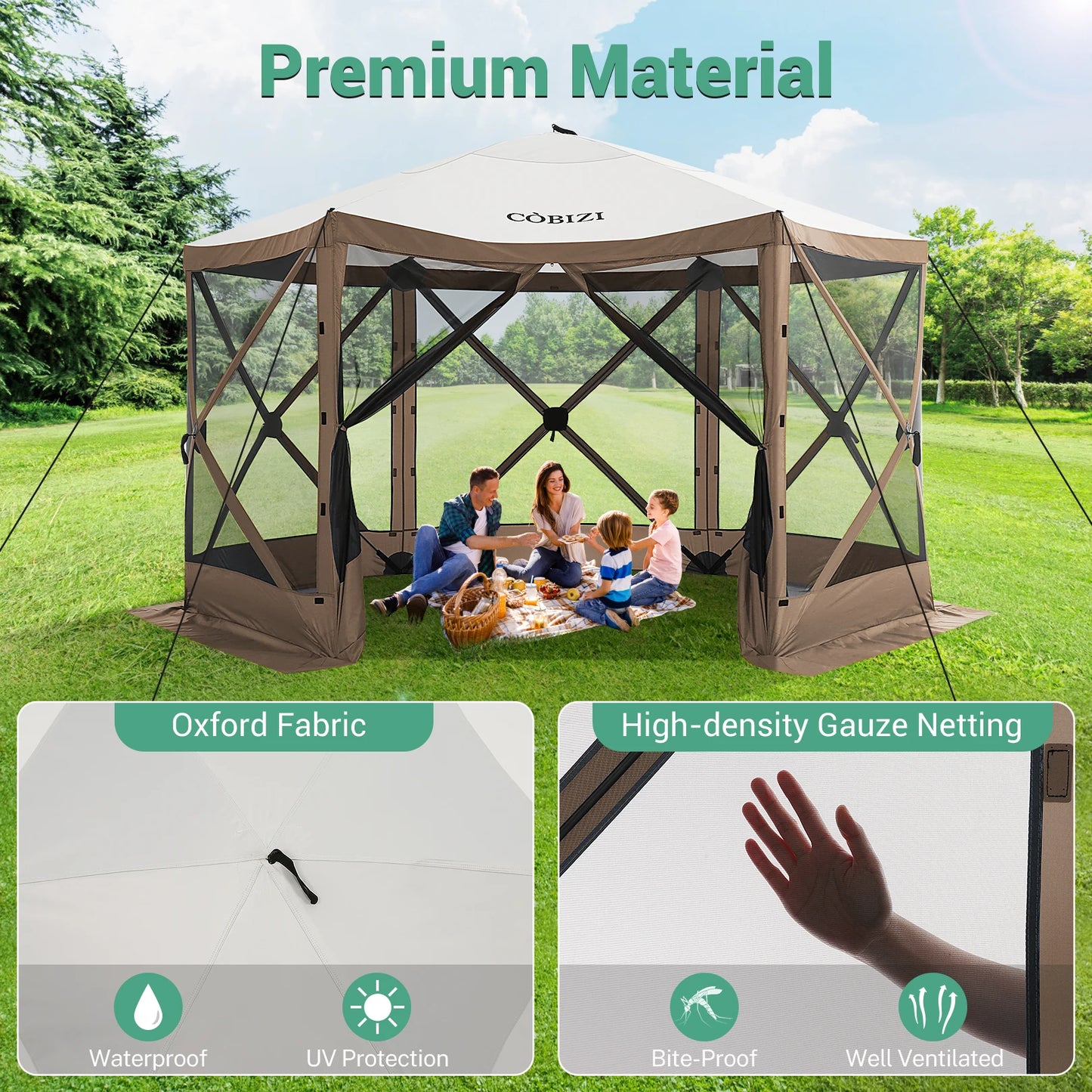 12x12ft Pop up Gazebo Screen House Tent with Mosquito Netting