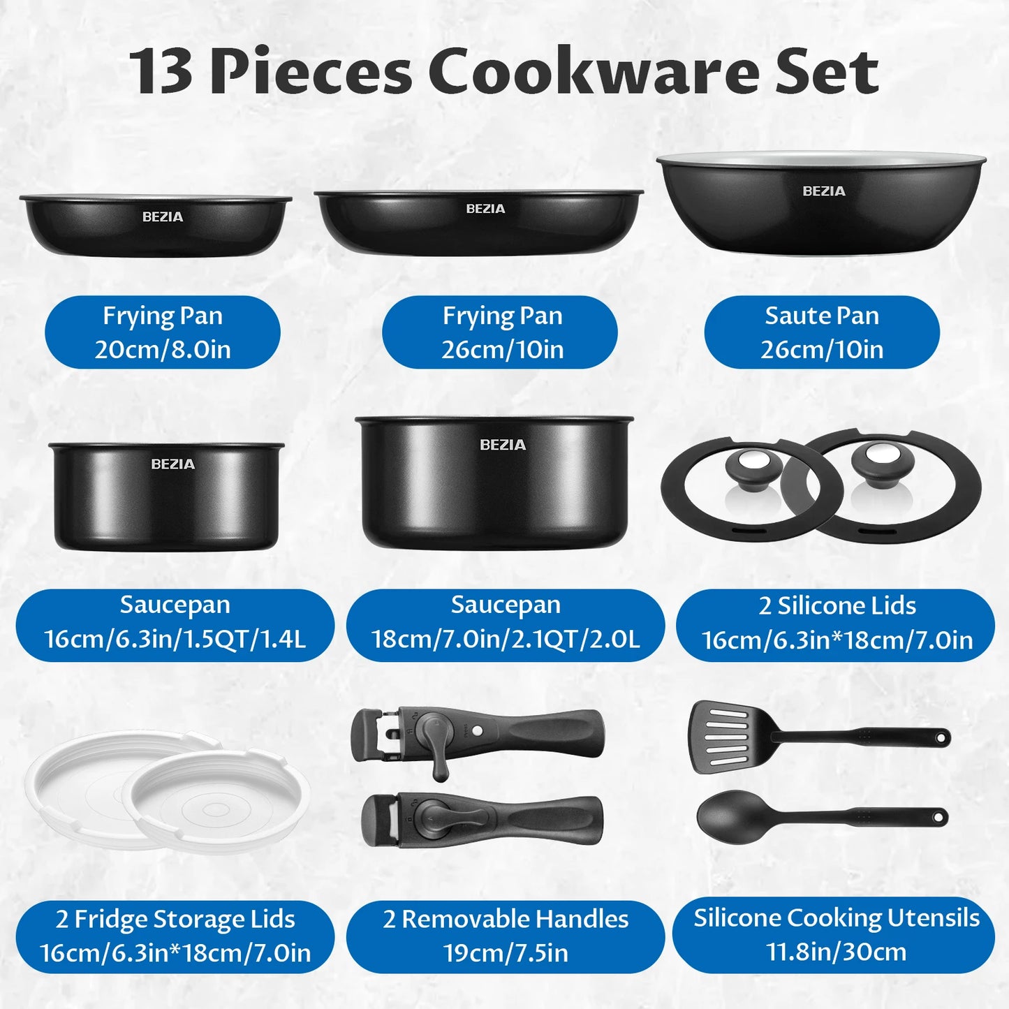 Induction Cookware Nonstick Pots and Pans Set 13pcs with Detachable Handles