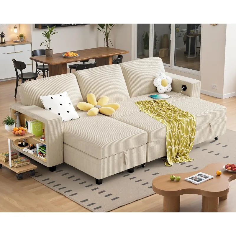 Convertible Sectional Couch for Living Room with Pull Out Sleeper