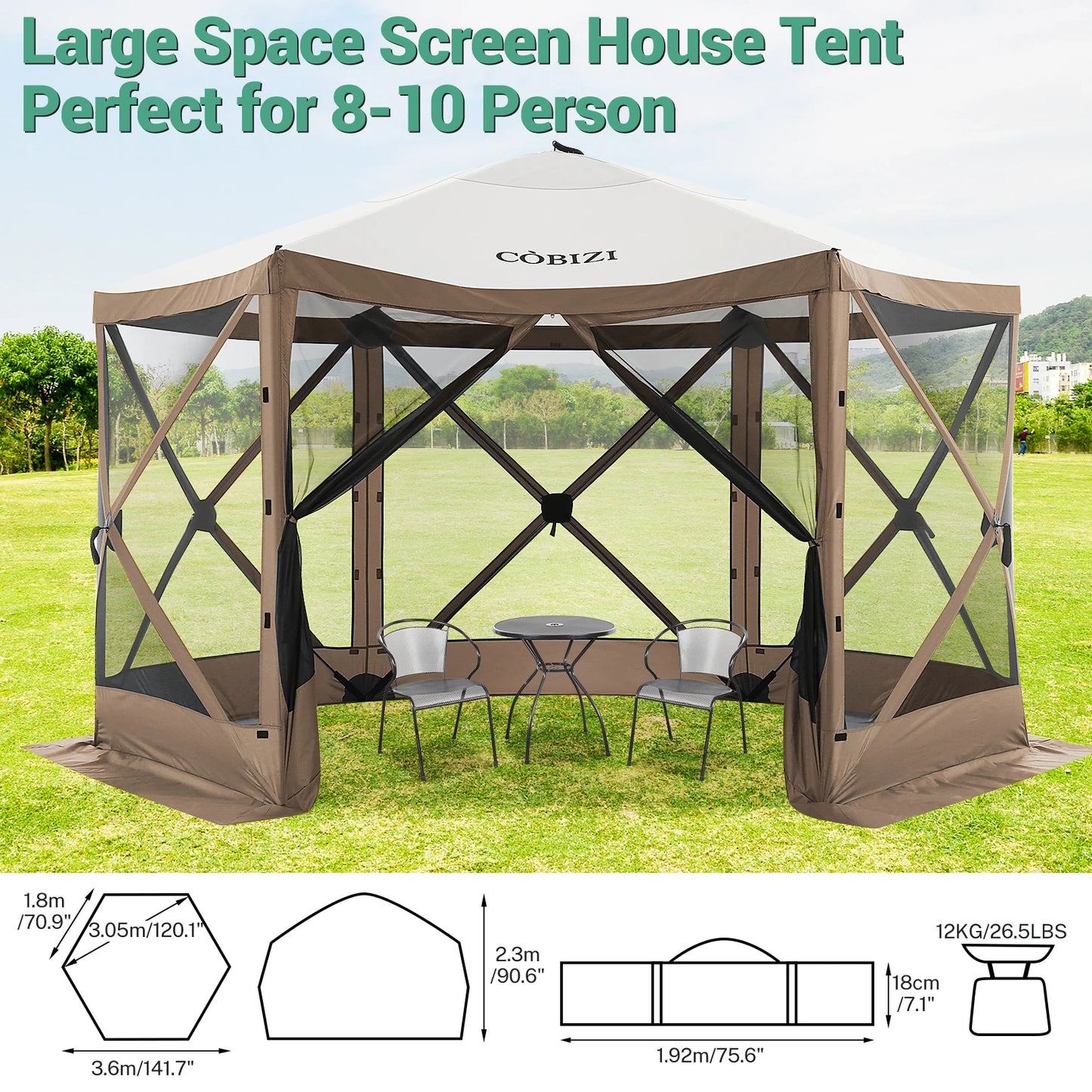 12x12ft Pop up Gazebo Screen House Tent with Mosquito Netting