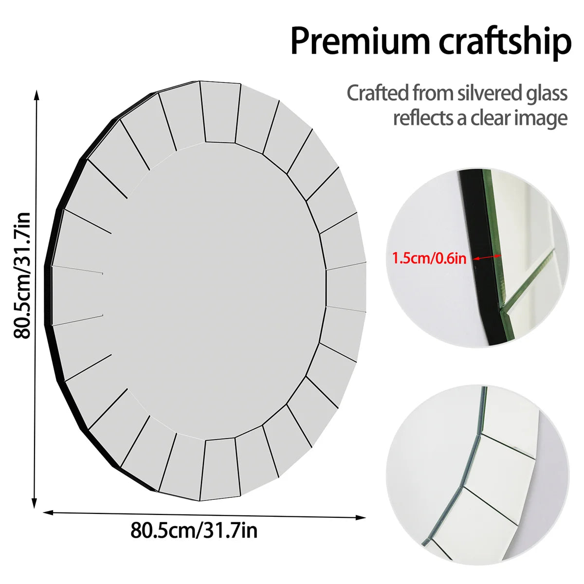 31.5" Circle Large Round Decorative Mirrors for Wall Decor