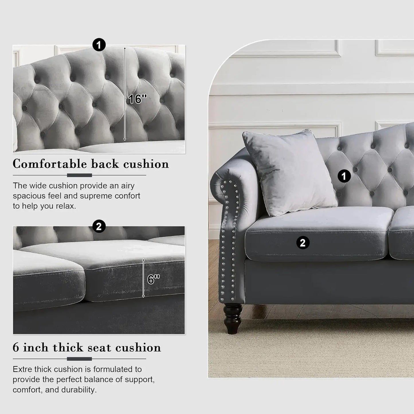 Chesterfield Velvet Sofa Set