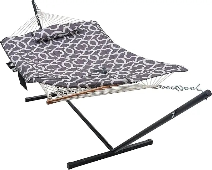 Double Outdoor Hammock with 12FT Steel Stand, 2 Persons