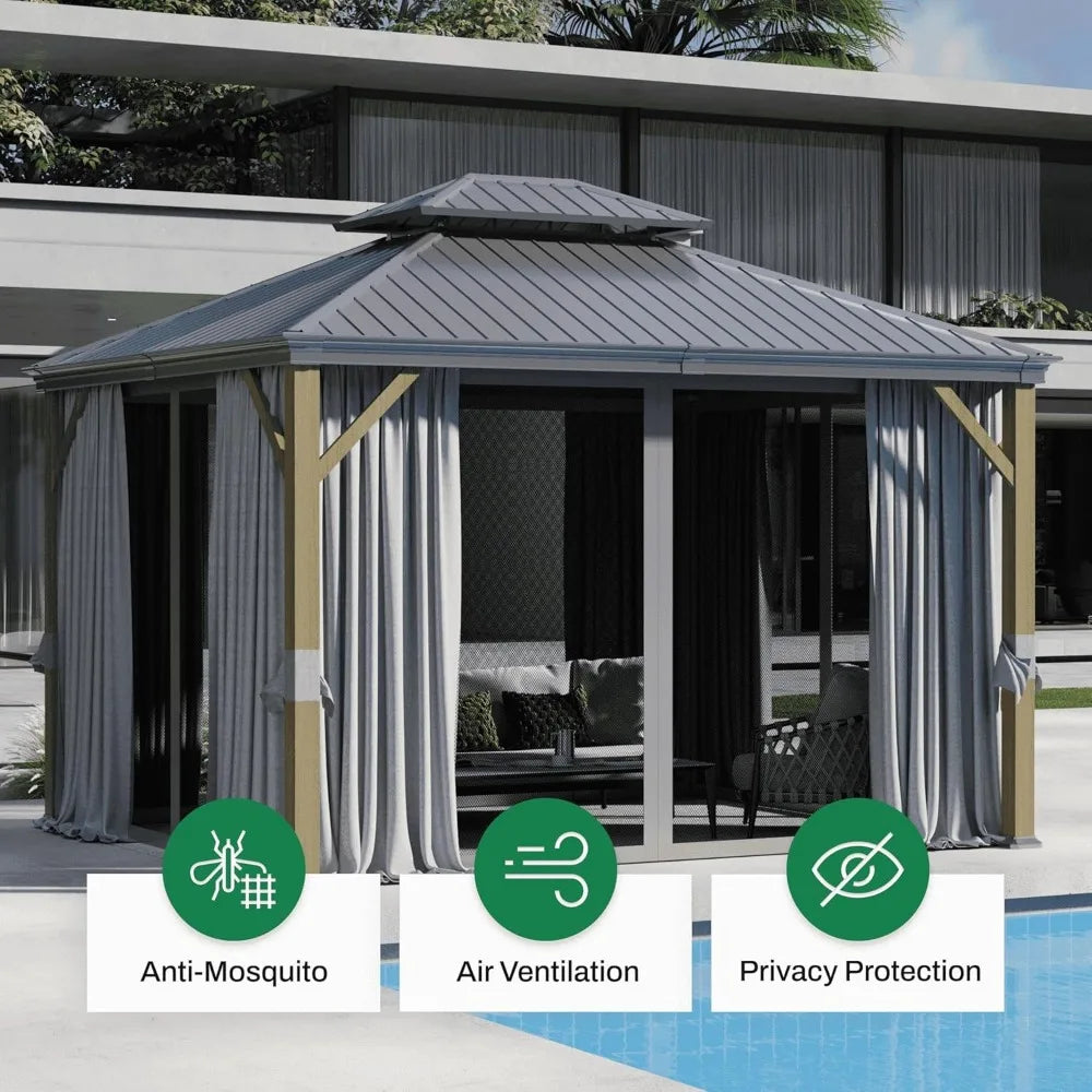 10x12 Ft Hardtop Gazebo,Curtain and Netting Included