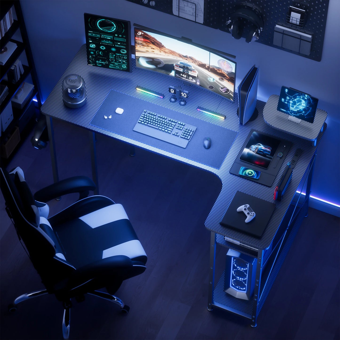 L-Shape Gaming Desk with Drawers, Home Office