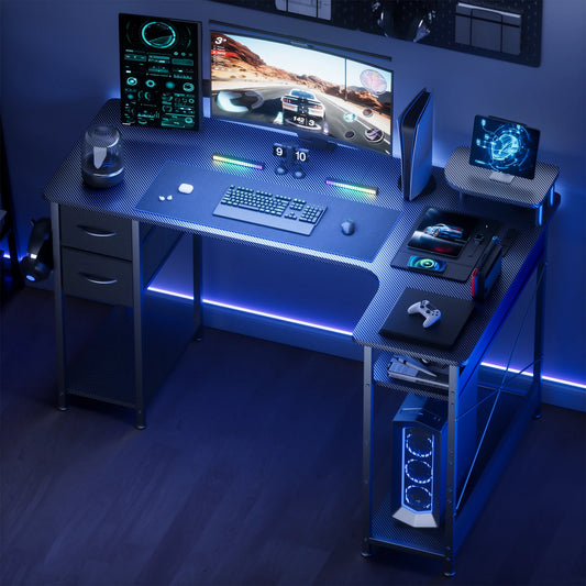 L-Shape Gaming Desk with Drawers, Home Office