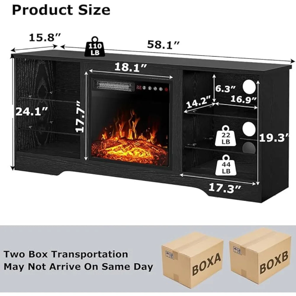 Fireplace TV Stand with 18" Fireplace for Living Room