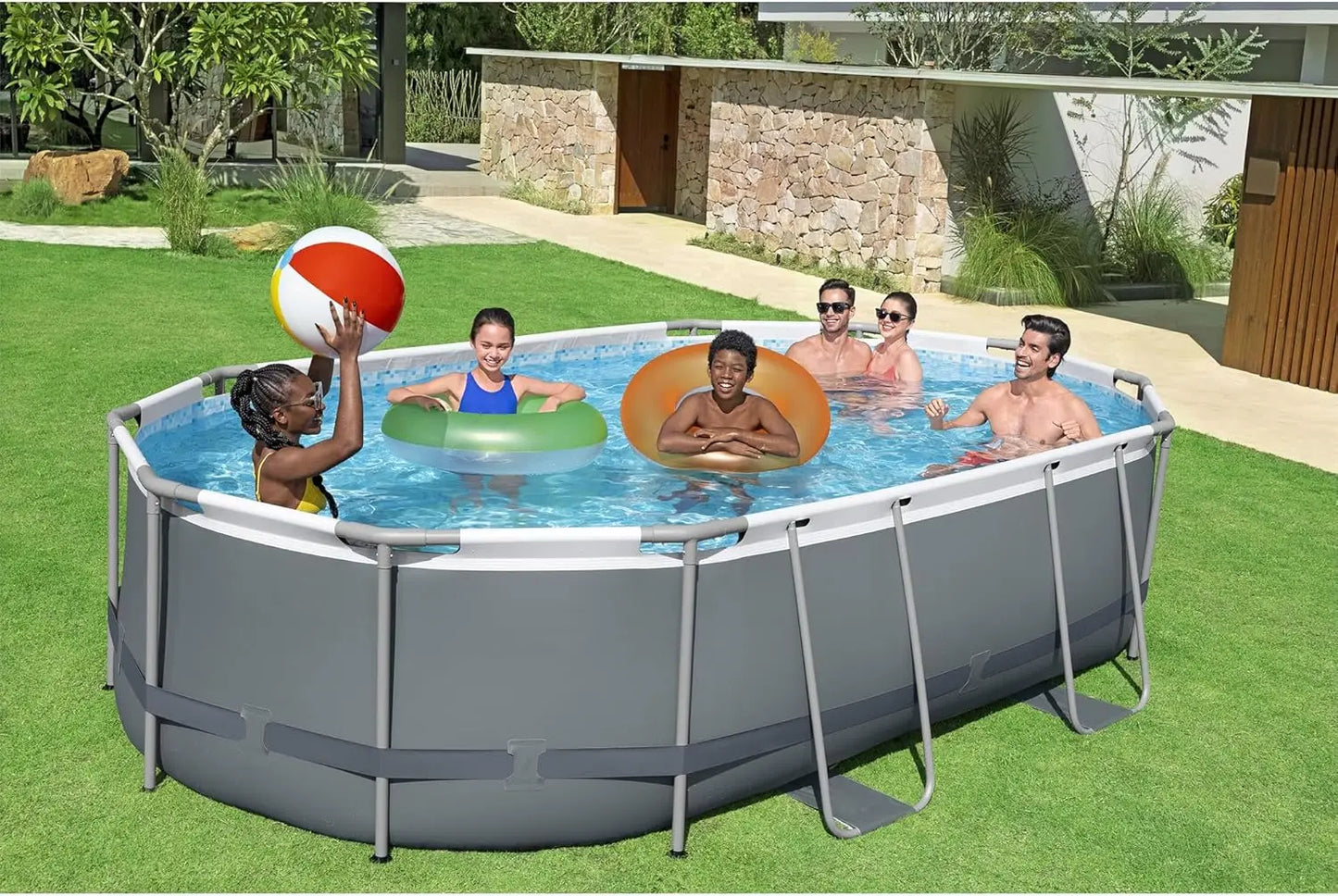 Oval Metal Frame Above Ground Outdoor Swimming Pool Set
