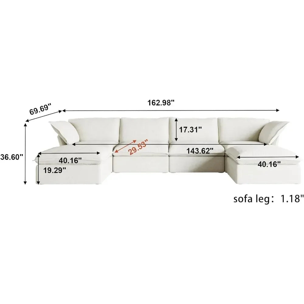 Deep 6-Seats Modular Convertible Couch