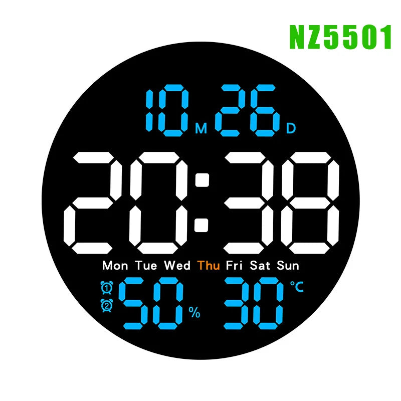 Remote Control 10 inch Colorful Led Wall Calendar Clock