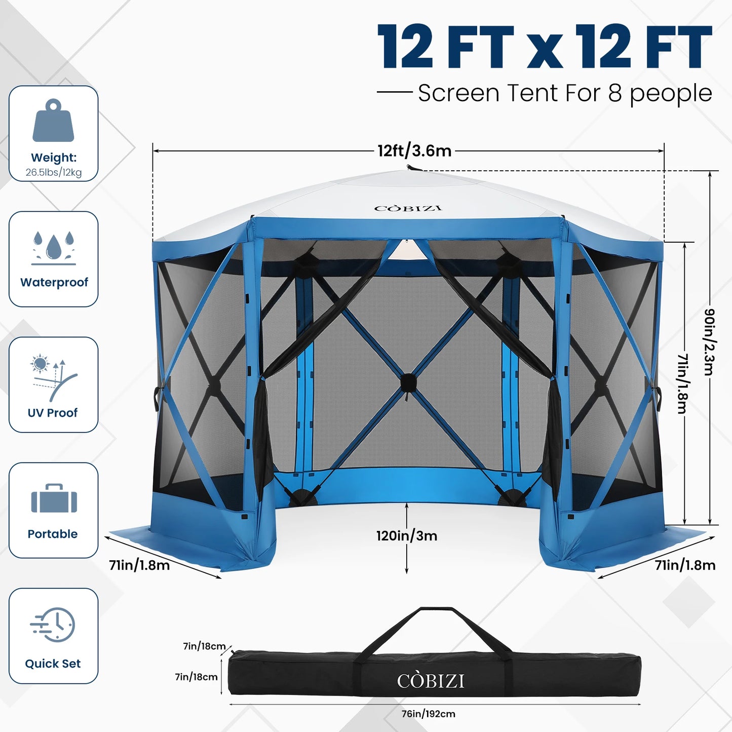 12x12ft Pop up Tent with Mosquito Netting