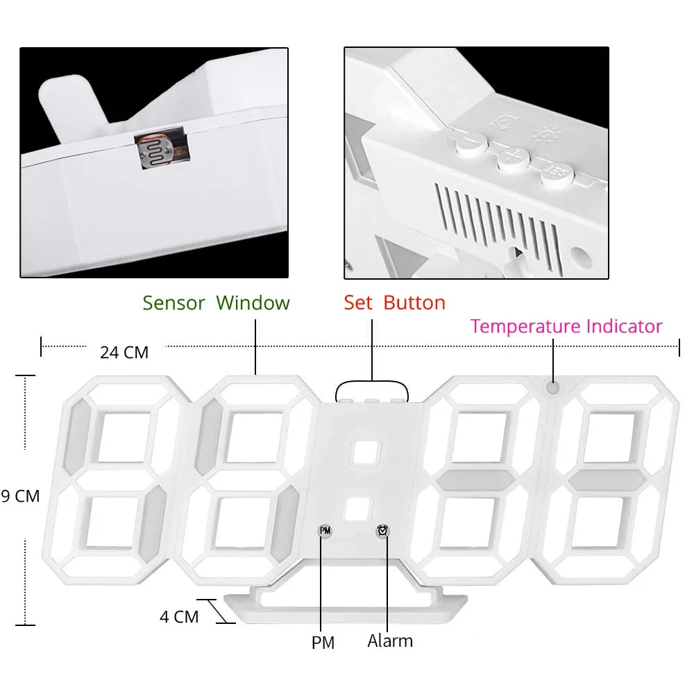 3D LED Wall Clock / Digital Alarm Nightlight