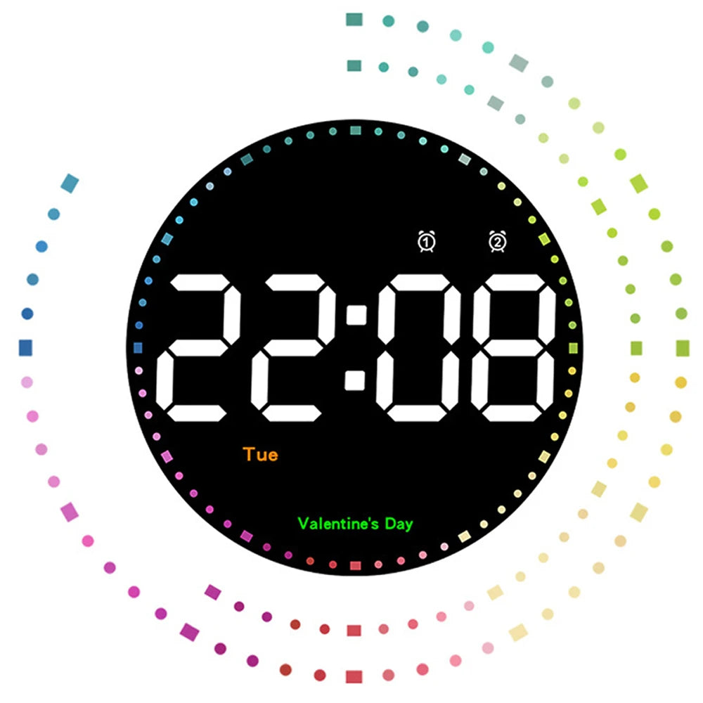 Remote Control 10 inch Colorful Led Wall Calendar Clock