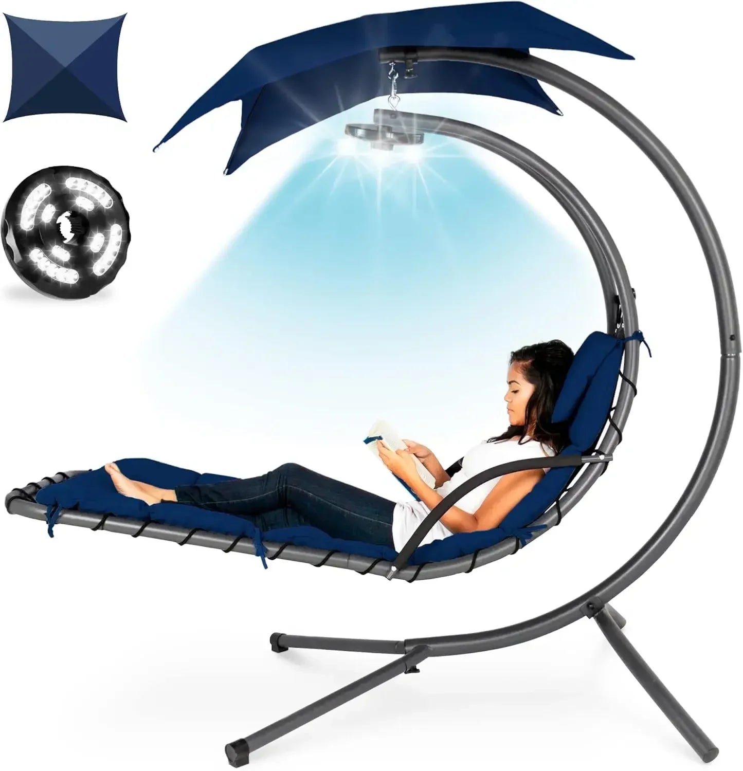 Hanging LED-Lit Curved Chaise Lounge Swing Chair