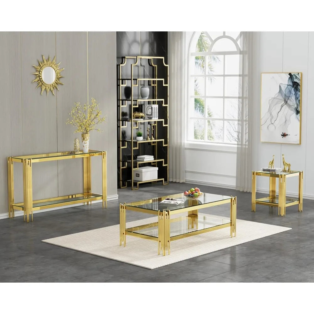 3-piece Living Room Set with 1 Console Table and Side Table Set