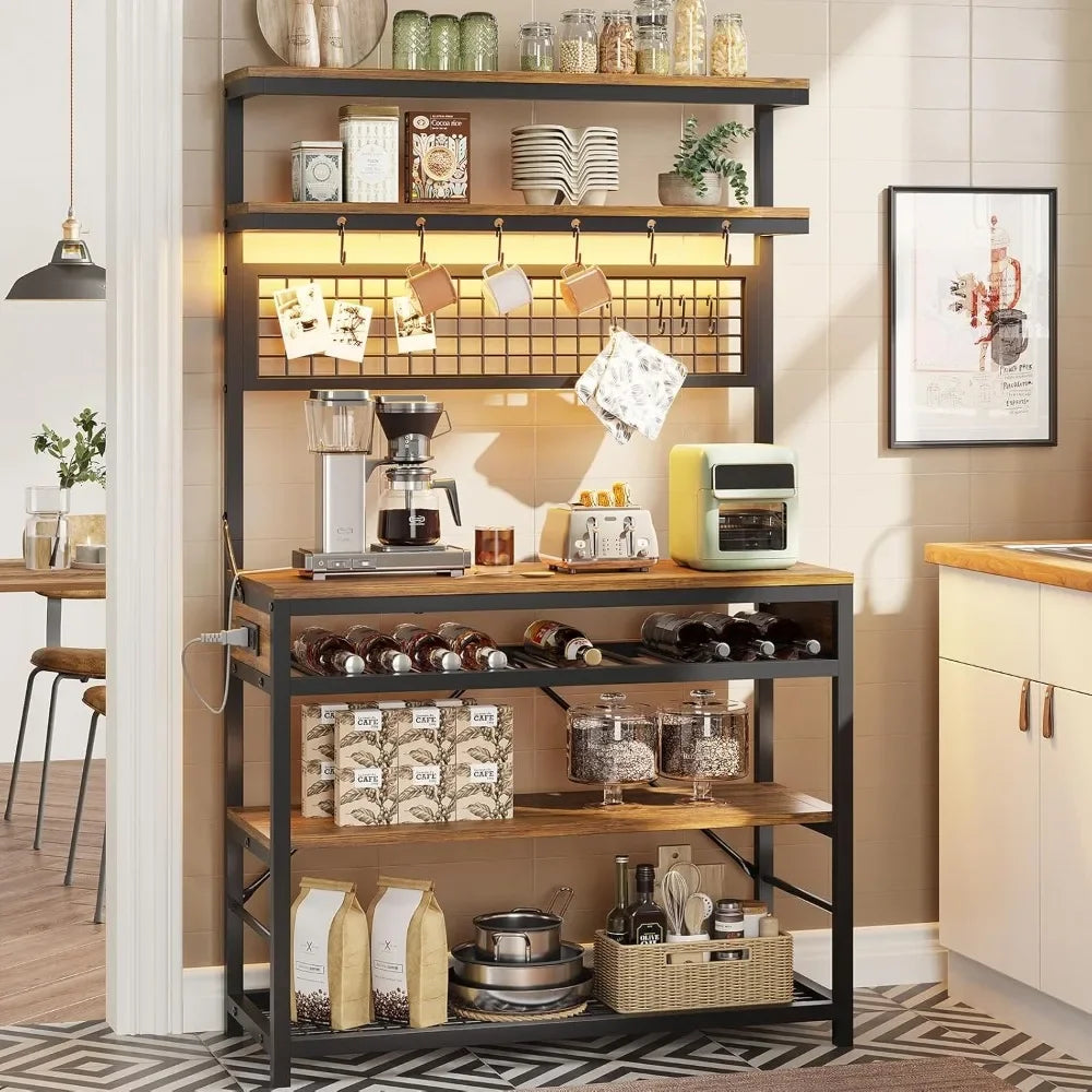 Bakers Rack with Power Outlet, 6-Tier