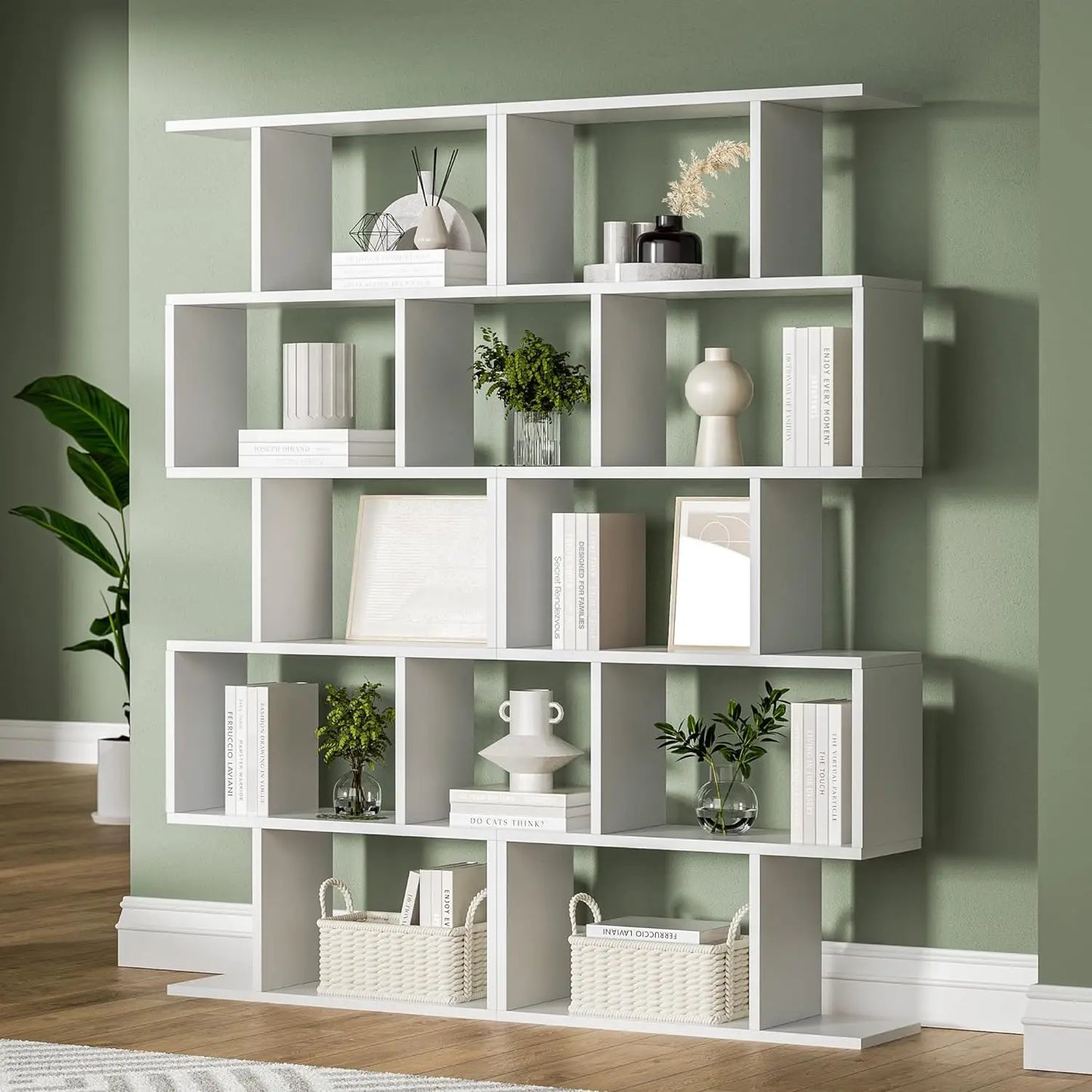 Black 5-Tier Geometric Bookcase,