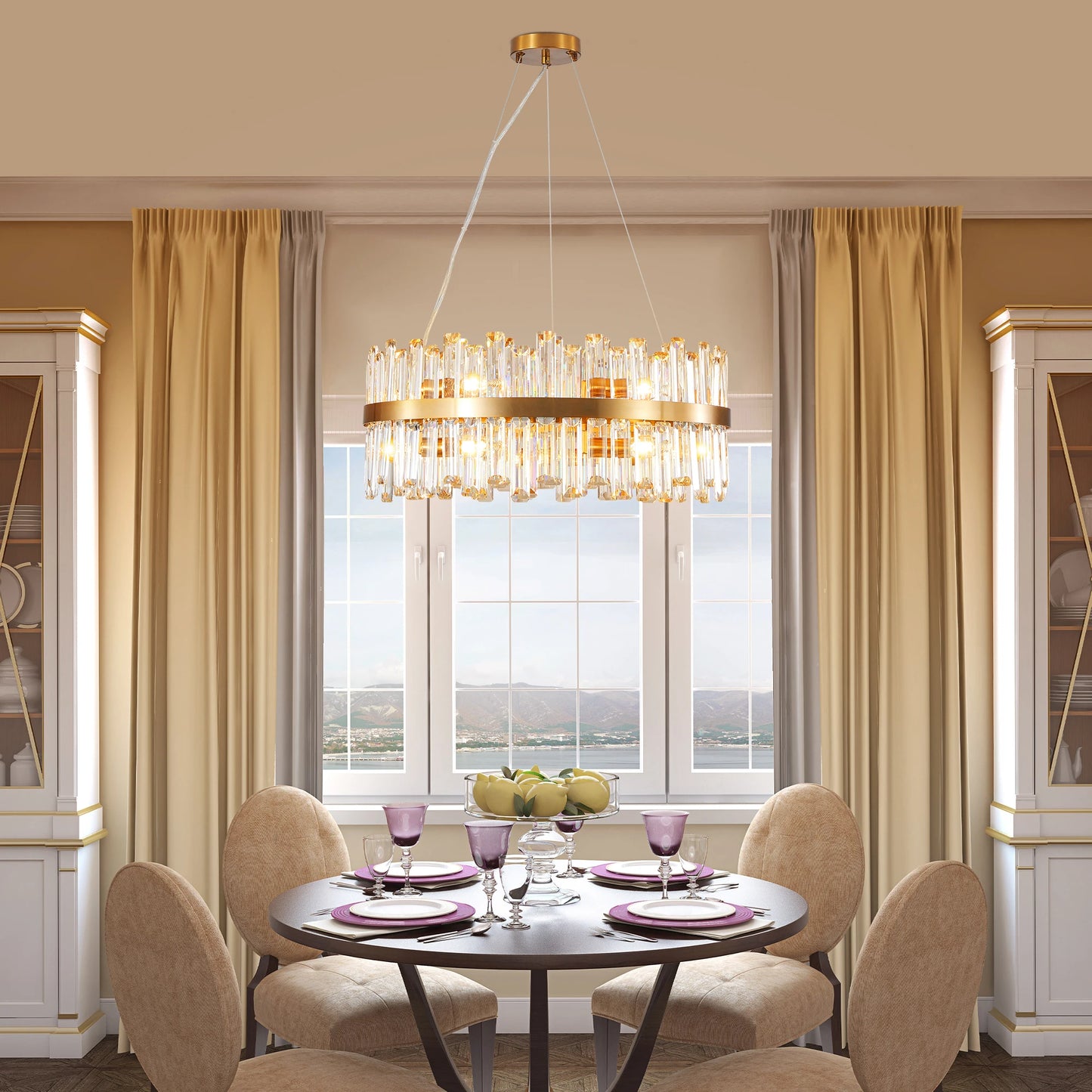 23.6-inch Luxury Crystal Chandelier, Gold-Plated Metal Frame
