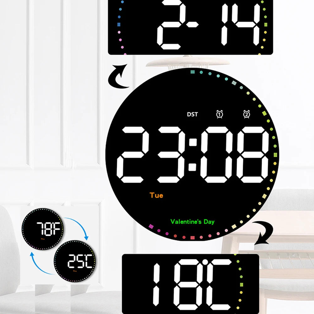 Remote Control 10 inch Colorful Led Wall Calendar Clock