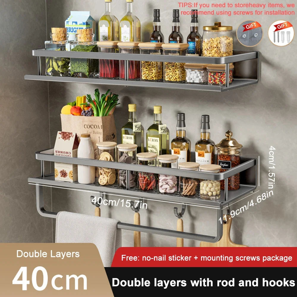 Wall Mounted Spice Rack No Drilling Kitchen Spice Organizer