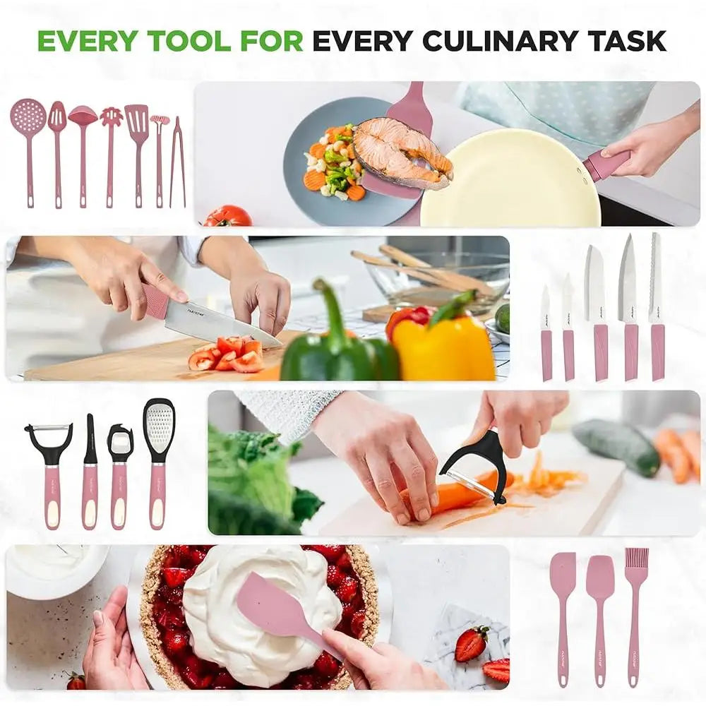 54 Piece Complete Kitchen Cookware Set Non Stick Ceramic Pots & Pans and Utensils