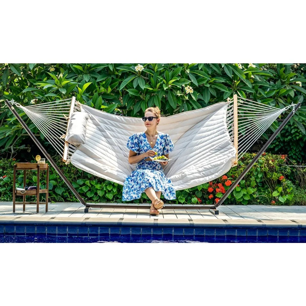Double Outdoor Hammock with 12FT Steel Stand, 2 Persons