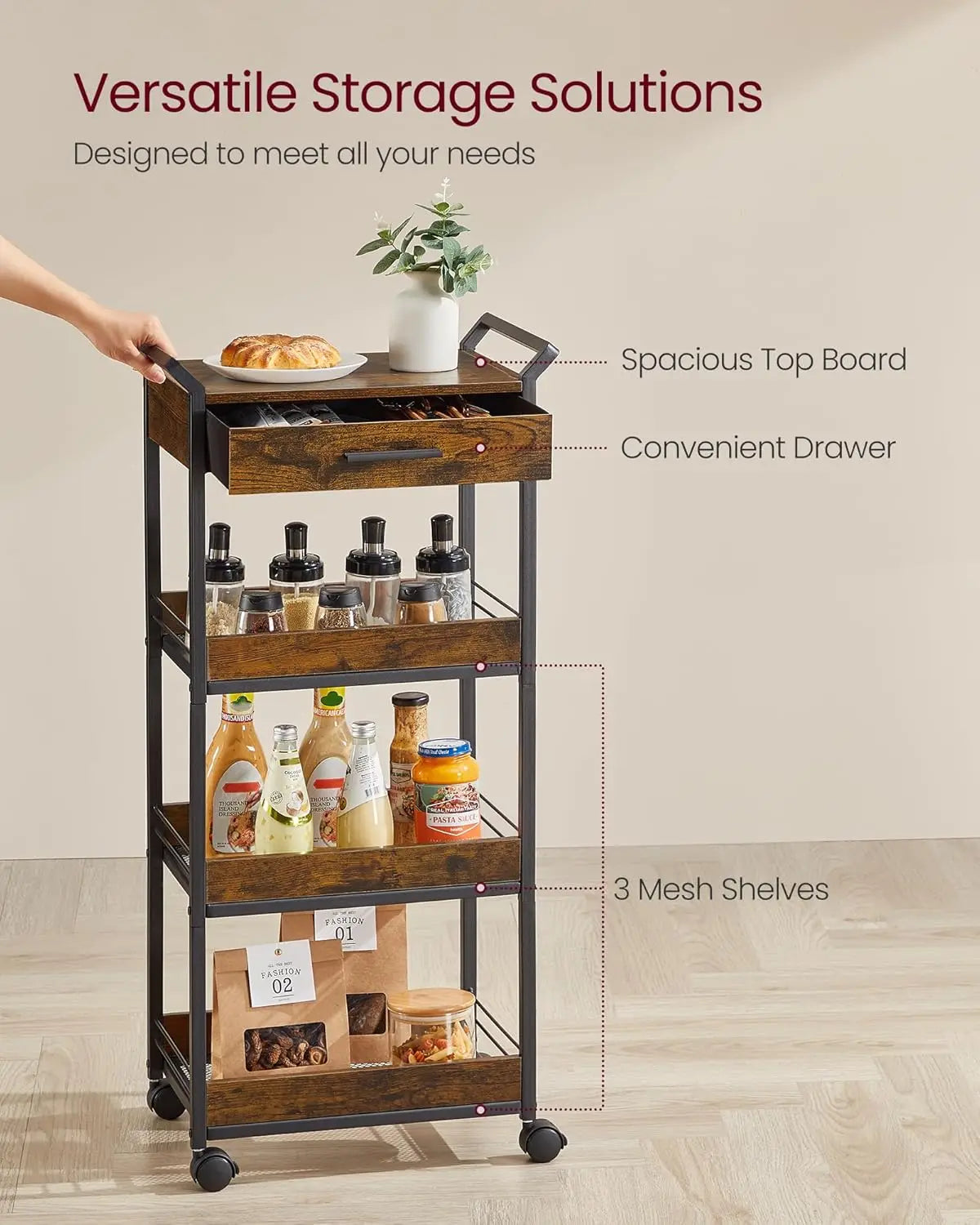 Rolling Utility Cart with Table Top Handles