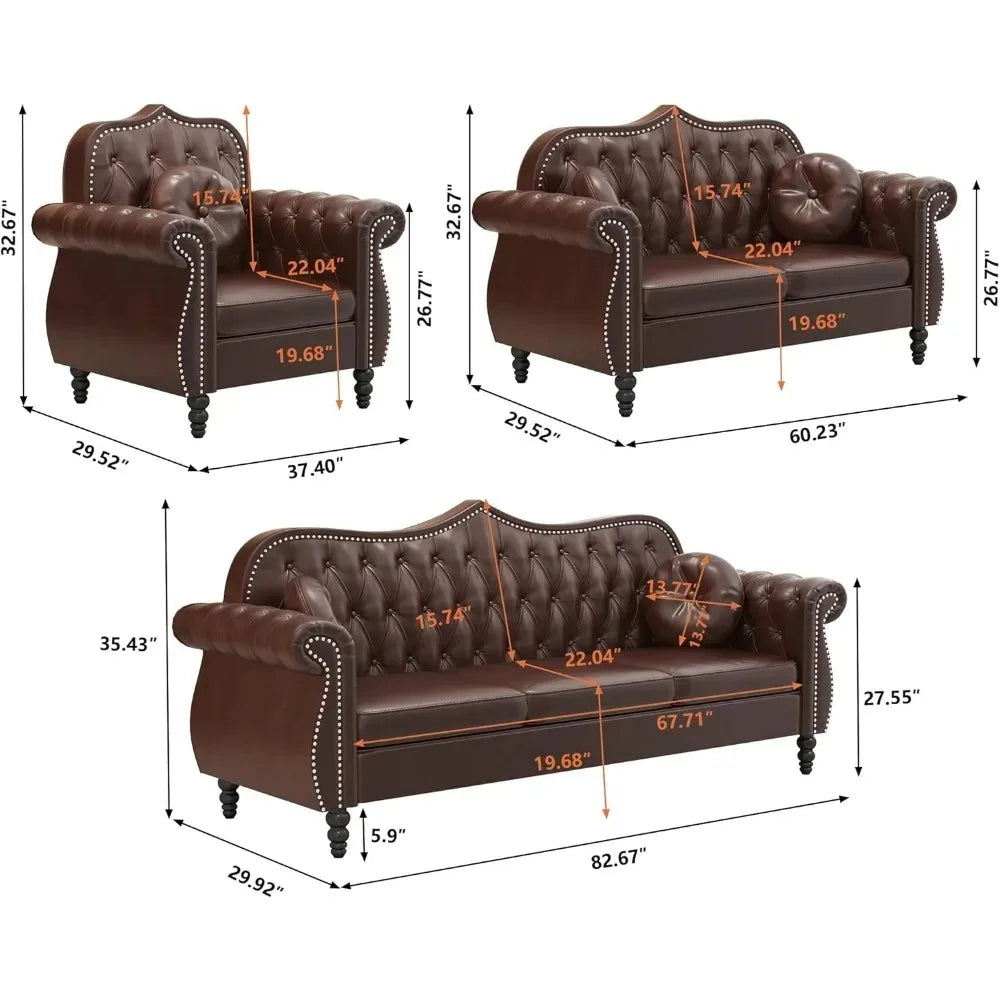 3-Piece Living Room Sectional Sofa Set