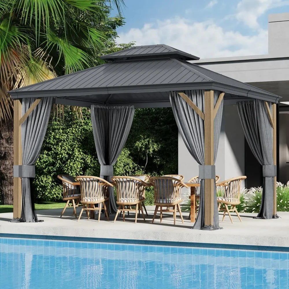 10x12 Ft Hardtop Gazebo,Curtain and Netting Included
