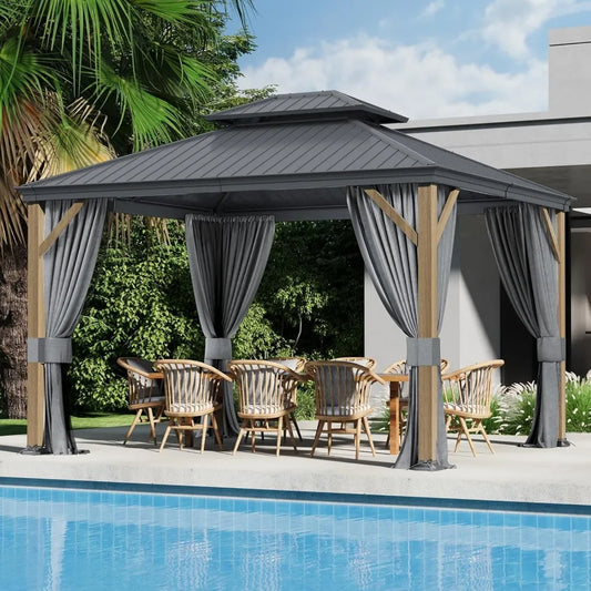 10x12 Ft Hardtop Gazebo,Curtain and Netting Included