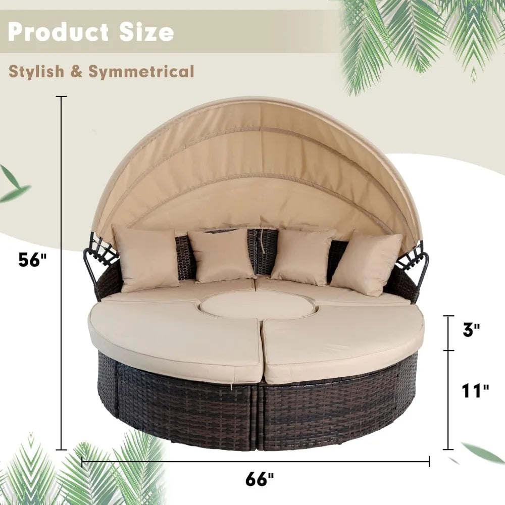 Outdoor Daybed with Retractable Canopy, All-Weather