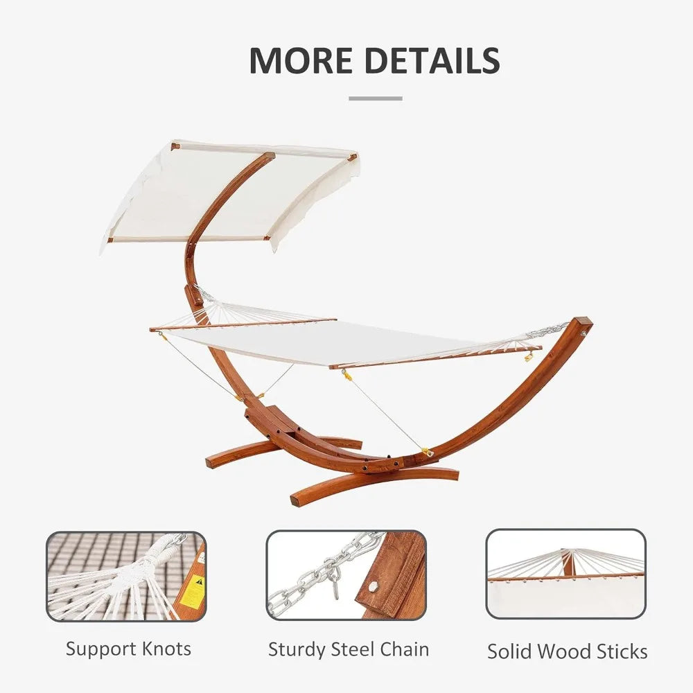 13FT Wooden Arc Hammock with Canopy