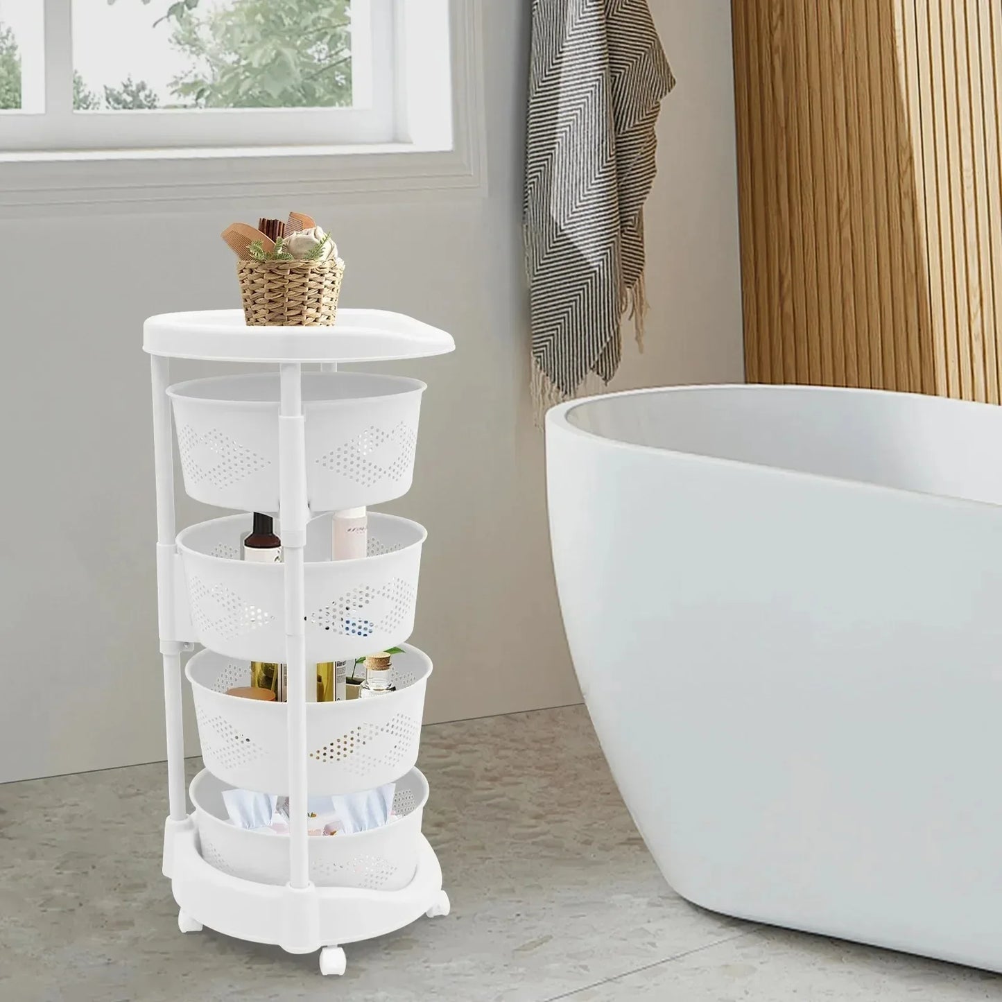 White Storage Basket with Wheels