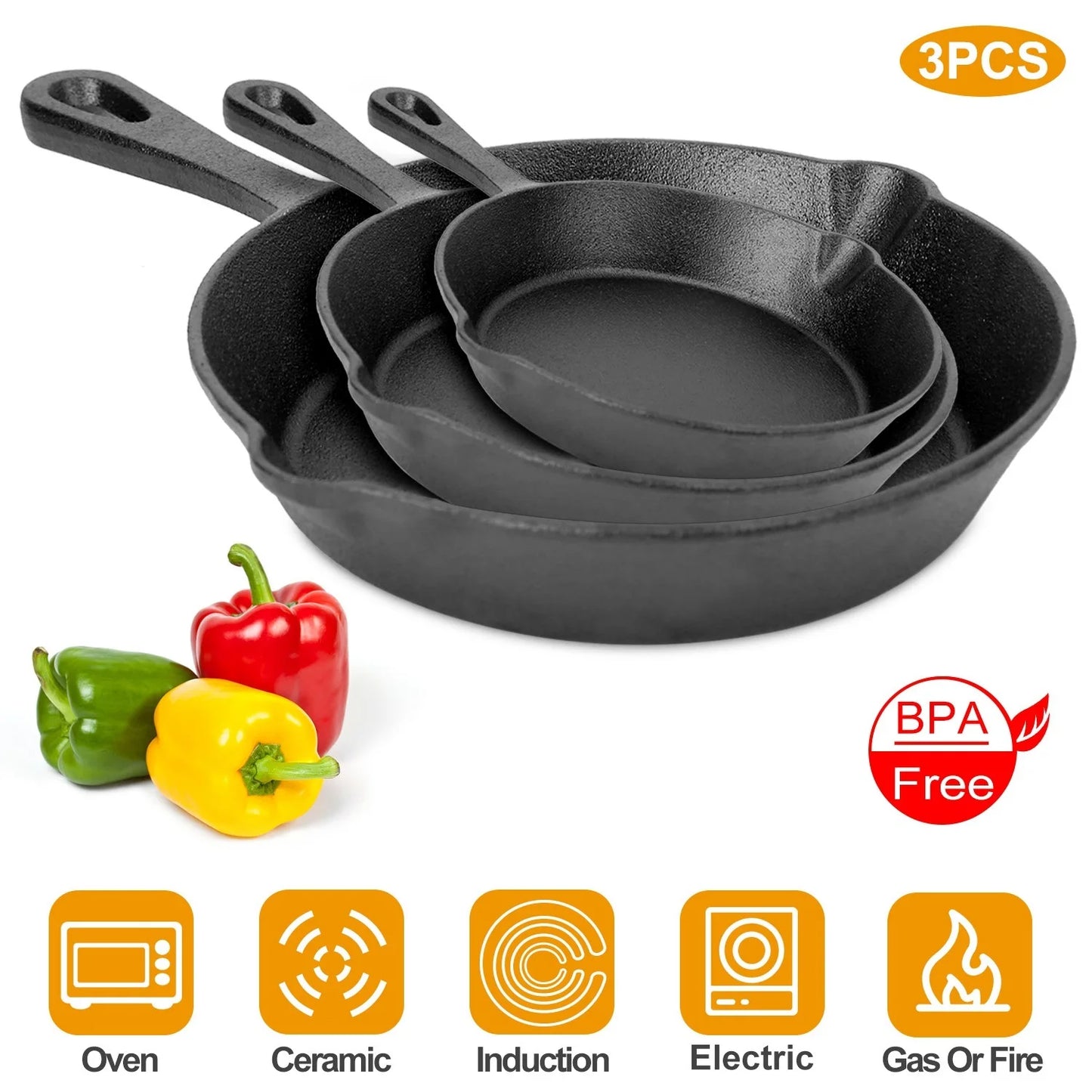 3Pcs Non-Stick Oven Safe Cookware Heat-Resistant Frying Pan